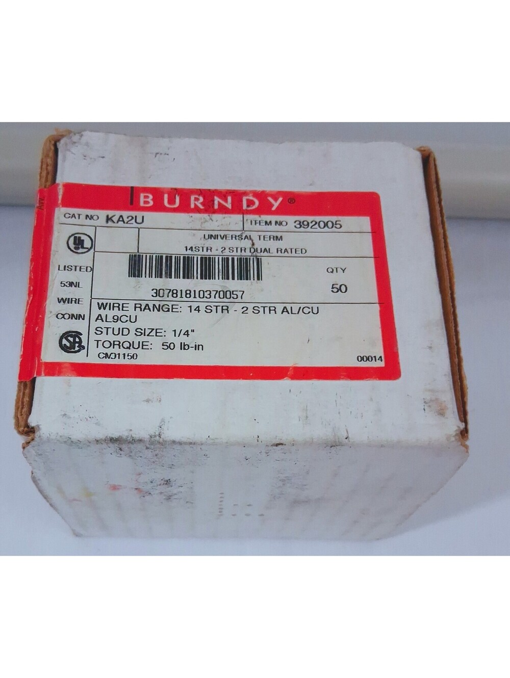 BURNDY KA2U 392005 Terminal Block Accessories 14STR-2STR Silver Copper Alloy